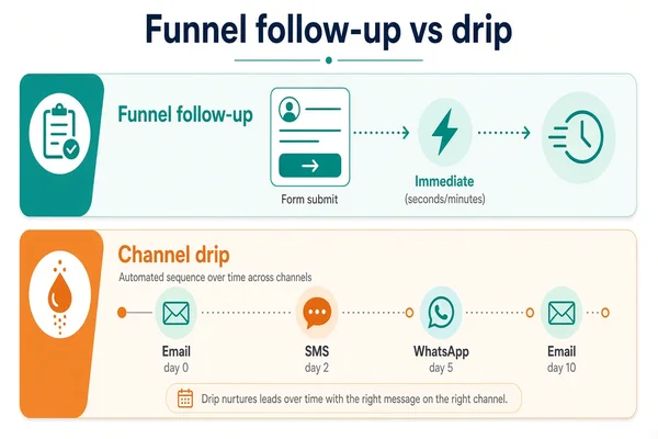 漏斗 Follow-up 與渠道 Drip 對照:即時確認 vs 跨天多渠道培育
