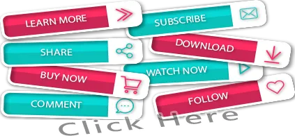 Examples of call-to-action buttons such as Learn More, Subscribe, Buy Now, Download and Follow