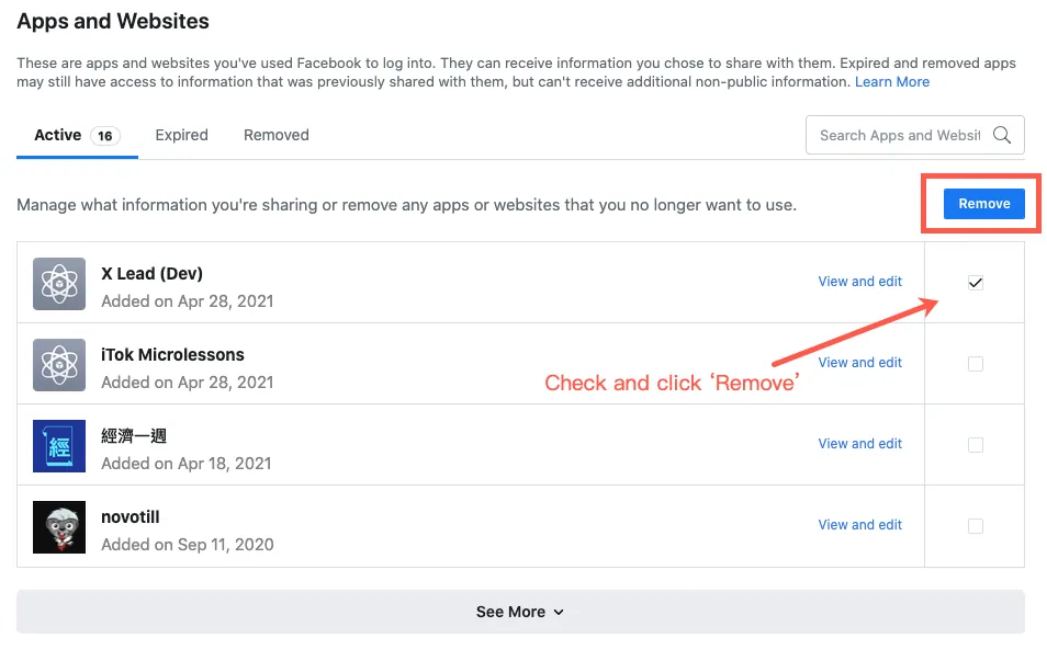 Data Deletion Step 3 – Choose App and Remove